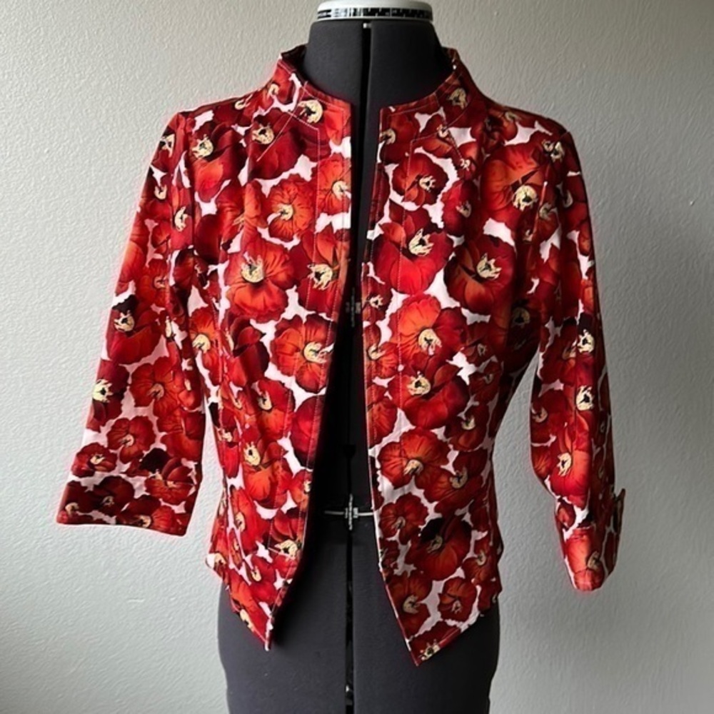 Neiman Marcus jacket red floral career size 6 blazer summer